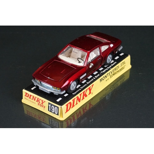 1063 - Three cased Dinky diecast models to include 213 Ford Capri Rally Car in metallic red (crack to case)... 