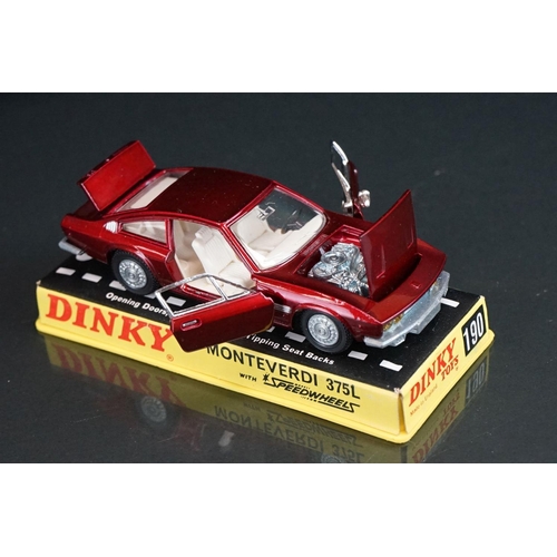 1063 - Three cased Dinky diecast models to include 213 Ford Capri Rally Car in metallic red (crack to case)... 