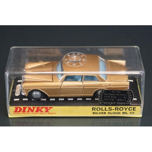 1063 - Three cased Dinky diecast models to include 213 Ford Capri Rally Car in metallic red (crack to case)... 