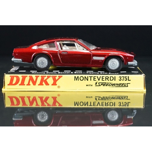 1063 - Three cased Dinky diecast models to include 213 Ford Capri Rally Car in metallic red (crack to case)... 