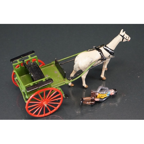 1067 - Four boxed Britains Home Farm Series metal models to include No 8F Horse Rake, No 20F Farmers Gig, N... 