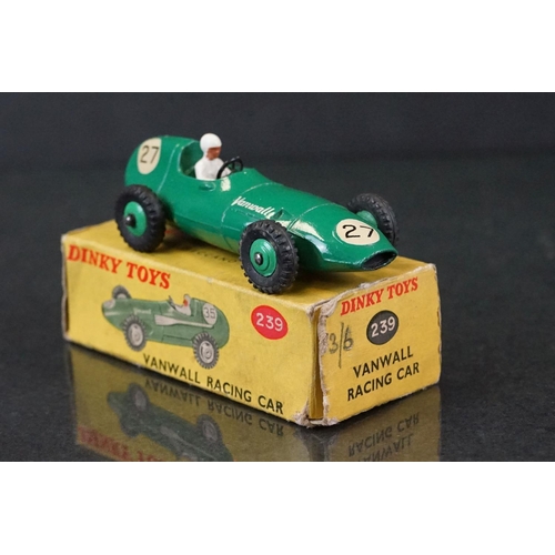 1322 - Two boxed Dinky diecast racing cars to include 239 Vanwall in green with driver, vg with vg decals, ... 