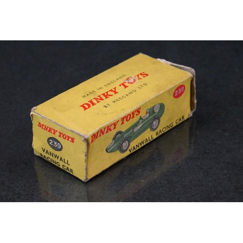 1322 - Two boxed Dinky diecast racing cars to include 239 Vanwall in green with driver, vg with vg decals, ... 