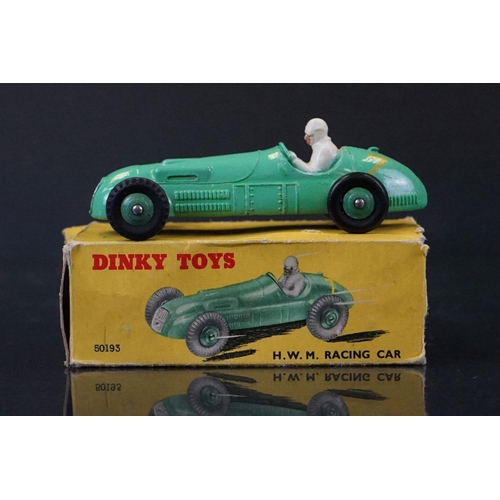 1322 - Two boxed Dinky diecast racing cars to include 239 Vanwall in green with driver, vg with vg decals, ... 