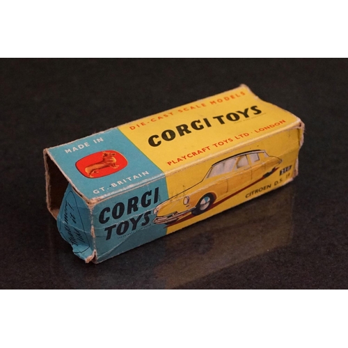 1324 - Five boxed Corgi diecast models to include 208S Jaguar 2.4 Litre Saloon in pale yellow, 210 Citroen ... 