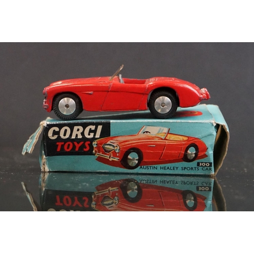 1324 - Five boxed Corgi diecast models to include 208S Jaguar 2.4 Litre Saloon in pale yellow, 210 Citroen ... 