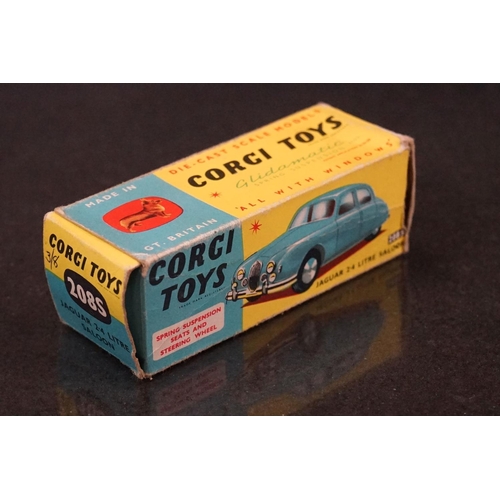 1324 - Five boxed Corgi diecast models to include 208S Jaguar 2.4 Litre Saloon in pale yellow, 210 Citroen ... 