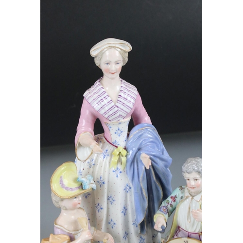 1 - Meissen Figure Group of a Mother and two Children, underglazed blue cross swords marks to base, 27cm... 