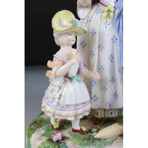 1 - Meissen Figure Group of a Mother and two Children, underglazed blue cross swords marks to base, 27cm... 