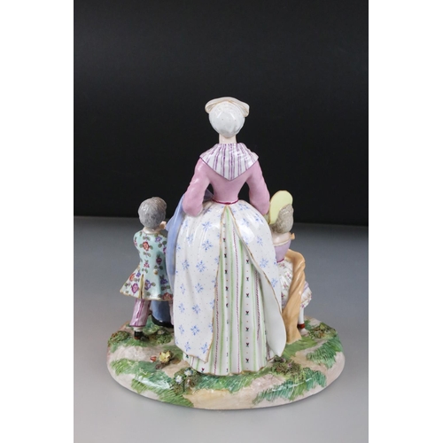 1 - Meissen Figure Group of a Mother and two Children, underglazed blue cross swords marks to base, 27cm... 