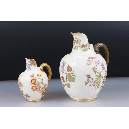 10 - 19th century Royal Worcester Blush Ivory Flat Sided Jug decorated with flowers, pattern no. 1094, 19... 