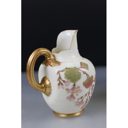 10 - 19th century Royal Worcester Blush Ivory Flat Sided Jug decorated with flowers, pattern no. 1094, 19... 