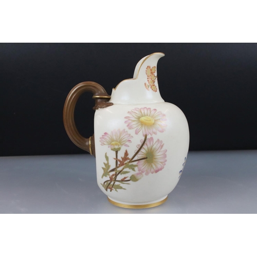 10 - 19th century Royal Worcester Blush Ivory Flat Sided Jug decorated with flowers, pattern no. 1094, 19... 