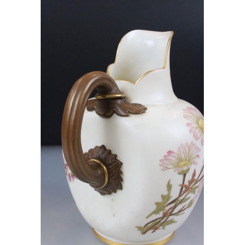 10 - 19th century Royal Worcester Blush Ivory Flat Sided Jug decorated with flowers, pattern no. 1094, 19... 