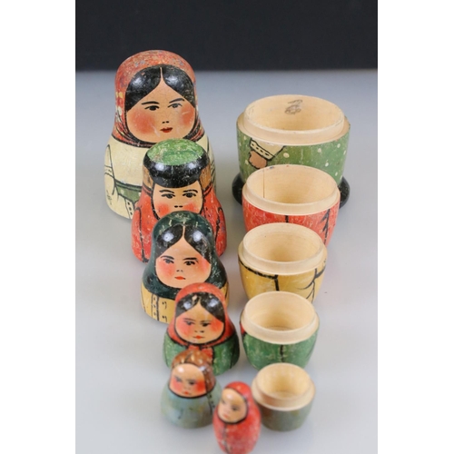 100 - Set of Six Painted Wooden Russian Matryoshka Nesting Dolls together with another Set of Seven Painte... 