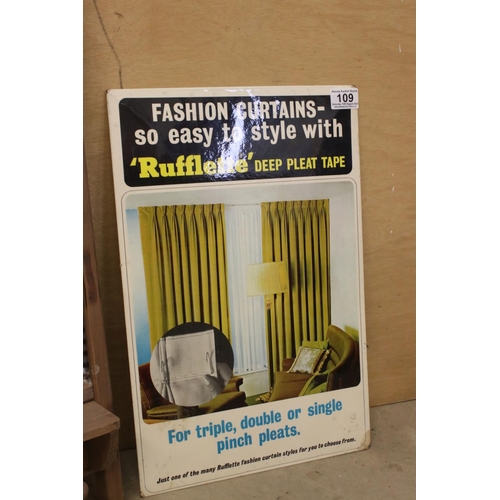 109 - Advertising - Easel back Shop Display Advertising Board for ' Rufflette ' Deep Pleat Tape for Curtai... 