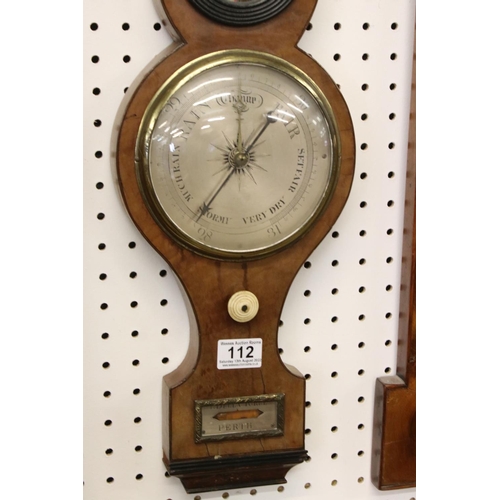 112 - 19th century Mahogany Wheel Barometer and Thermometer by J. Della Torre of Perth, with broken swan n... 