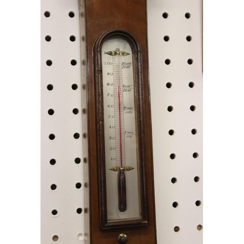 112 - 19th century Mahogany Wheel Barometer and Thermometer by J. Della Torre of Perth, with broken swan n... 