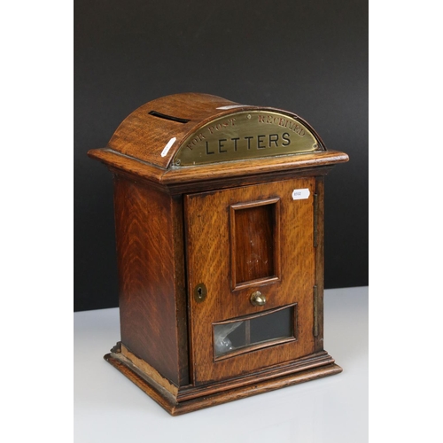 115 - Victorian Oak Domed Top Letter Box with two letter slots to top, brass panel marked ' Letters, For P... 