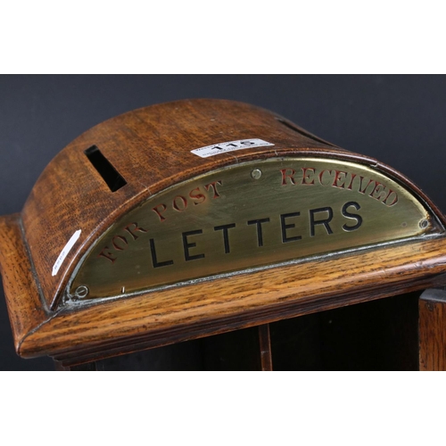 115 - Victorian Oak Domed Top Letter Box with two letter slots to top, brass panel marked ' Letters, For P... 