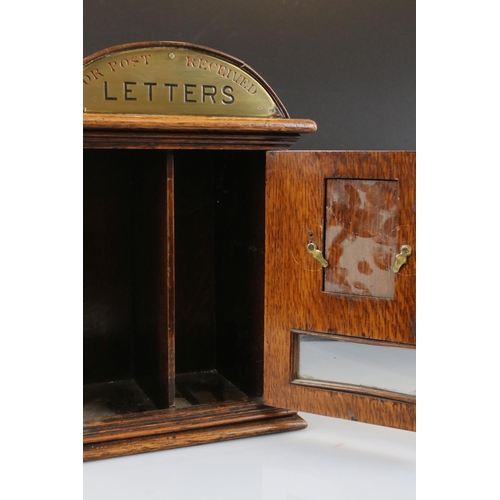 115 - Victorian Oak Domed Top Letter Box with two letter slots to top, brass panel marked ' Letters, For P... 