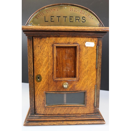 115 - Victorian Oak Domed Top Letter Box with two letter slots to top, brass panel marked ' Letters, For P... 