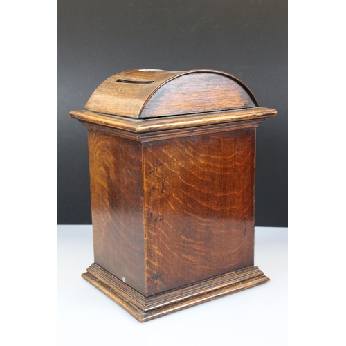 115 - Victorian Oak Domed Top Letter Box with two letter slots to top, brass panel marked ' Letters, For P... 