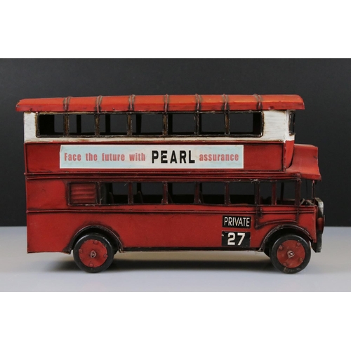 137 - Tinplate double decker bus advertising Pearl Assurance