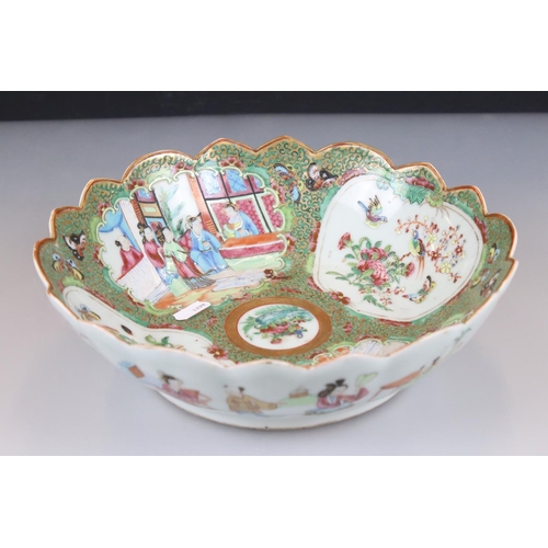 14 - Chinese Cantonese Famille Rose Bowl, the inside of the bowl decorated with panels of figures and pan... 