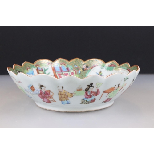 14 - Chinese Cantonese Famille Rose Bowl, the inside of the bowl decorated with panels of figures and pan... 