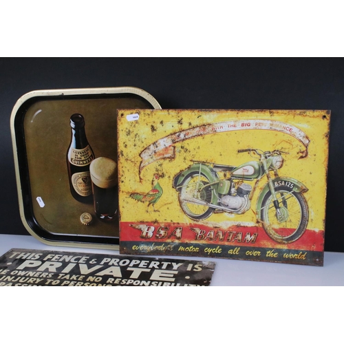 140 - A collection of three tin plate signs to include a BSA motorcycles example together with a Guinness ... 