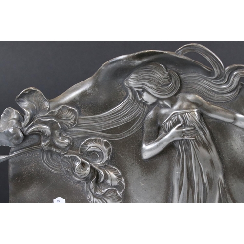 142 - A German art nouveau jugendstil pewter tray by Württembergische Metallwarenfabrik (WMF).