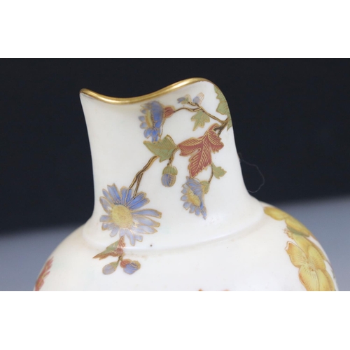 15 - Three Royal Worcester Blush Ivory Flat Sided Jugs decorated with flowers, pattern no. 1094, each 15c... 