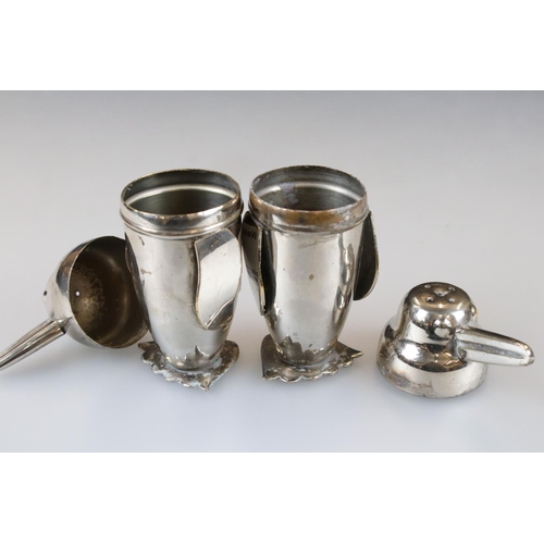 156 - An early 20th century silver plated cruet set by James Deakin & Sons in the form of Penguins.