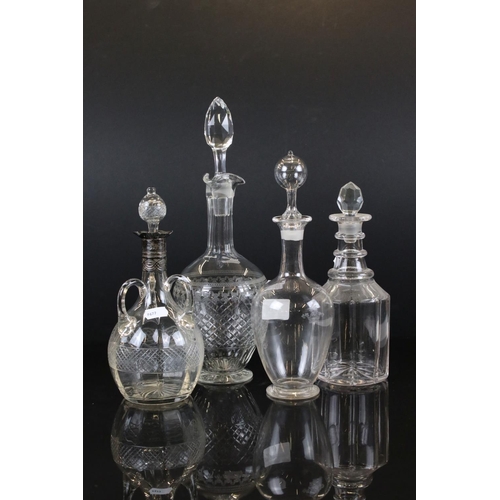 16 - Early 20th century Cut Glass Decanter with Three Loop Handles and Silver Collar (London 1909), 24cm ... 