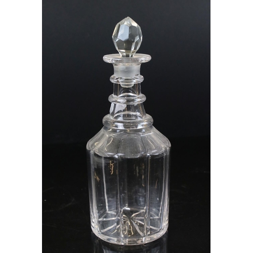 16 - Early 20th century Cut Glass Decanter with Three Loop Handles and Silver Collar (London 1909), 24cm ... 