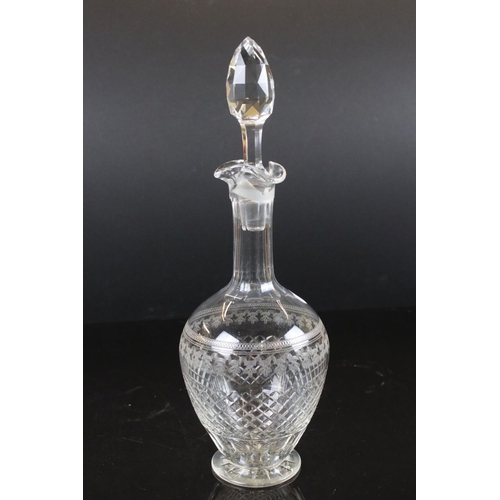 16 - Early 20th century Cut Glass Decanter with Three Loop Handles and Silver Collar (London 1909), 24cm ... 