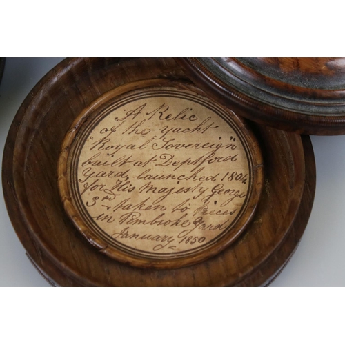 175 - Two 19th century commemorative wooden snuff boxes to include one made from the wood from the yacht 