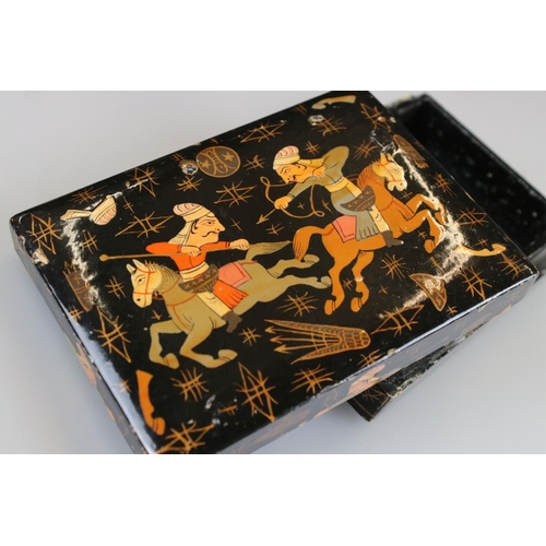 178 - Hand painted paper mache desk set decorated with Middle Eastern warriors & a vintage wooden cased Or... 