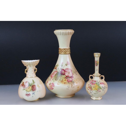 20 - 19th century Royal Worcester Blush Ivory Vase, no. 2187, pink marks, 28cm high together with Two Ear... 