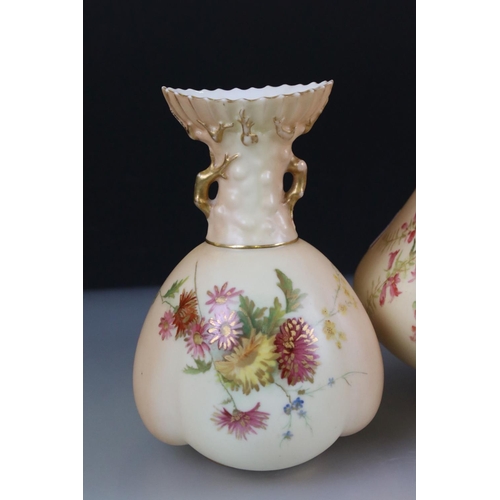 20 - 19th century Royal Worcester Blush Ivory Vase, no. 2187, pink marks, 28cm high together with Two Ear... 