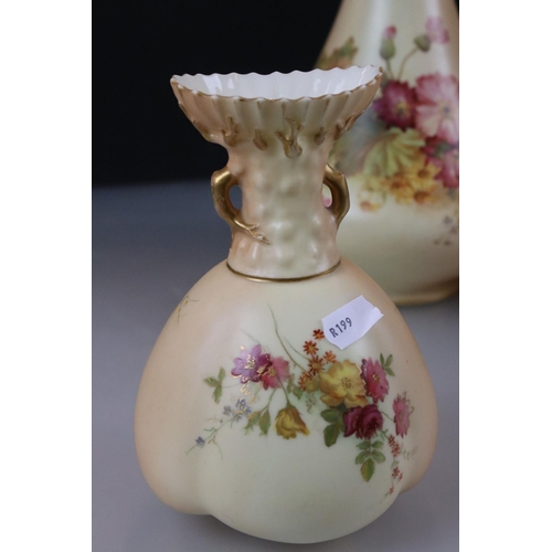 20 - 19th century Royal Worcester Blush Ivory Vase, no. 2187, pink marks, 28cm high together with Two Ear... 