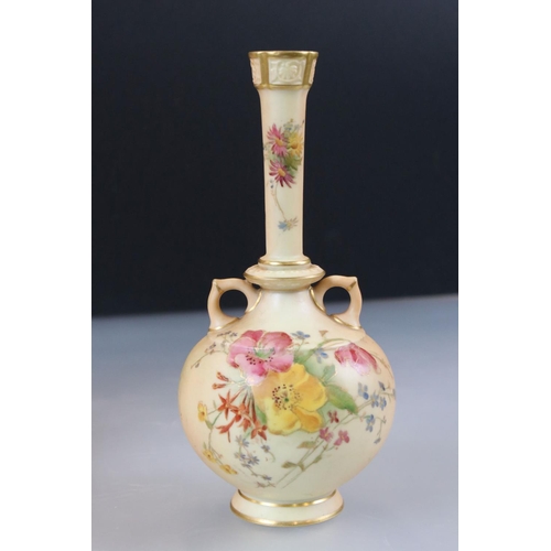 20 - 19th century Royal Worcester Blush Ivory Vase, no. 2187, pink marks, 28cm high together with Two Ear... 