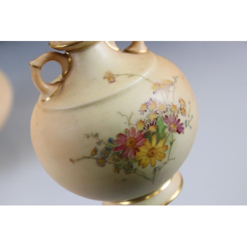 20 - 19th century Royal Worcester Blush Ivory Vase, no. 2187, pink marks, 28cm high together with Two Ear... 