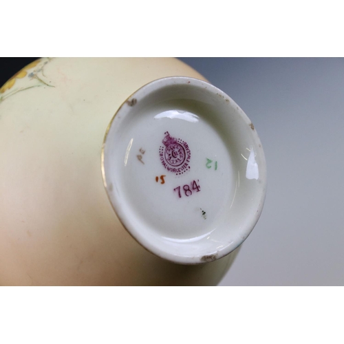 20 - 19th century Royal Worcester Blush Ivory Vase, no. 2187, pink marks, 28cm high together with Two Ear... 