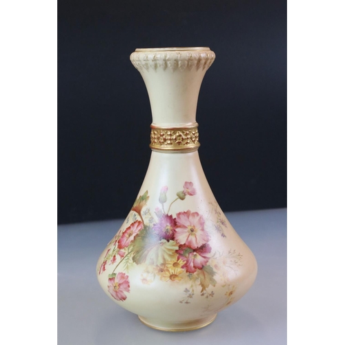 20 - 19th century Royal Worcester Blush Ivory Vase, no. 2187, pink marks, 28cm high together with Two Ear... 