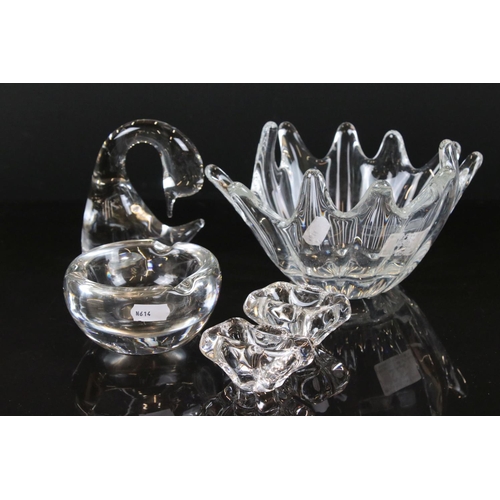 32 - Five Daum Crystal Glass items including 1950's Splash Vase, 21cn diameter, Pair of Salts, Ashtray an... 