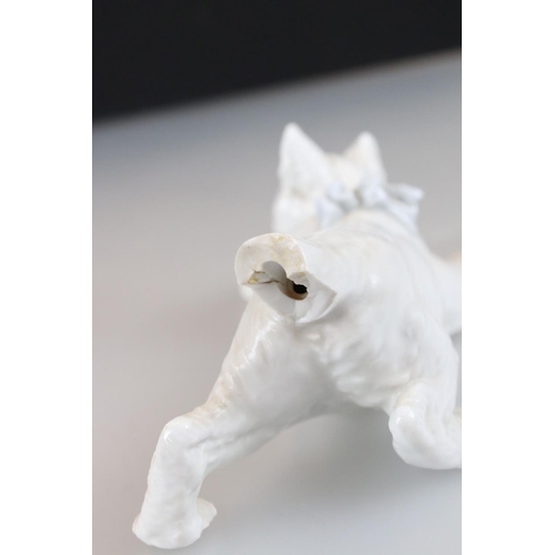 33 - Meissen Porcelain Figure of a White Cat crawling (tail missing) together with Two Continental Porcel... 