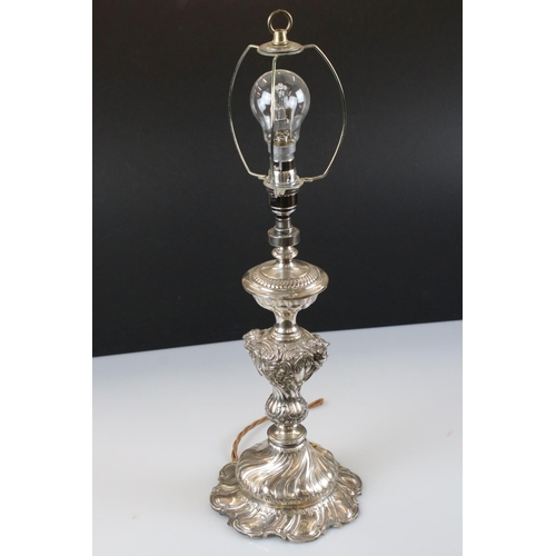 340 - WMF Silver Plated Table Lamp of Rococo form, stamped to base, overall height 53cm