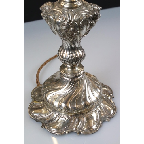 340 - WMF Silver Plated Table Lamp of Rococo form, stamped to base, overall height 53cm